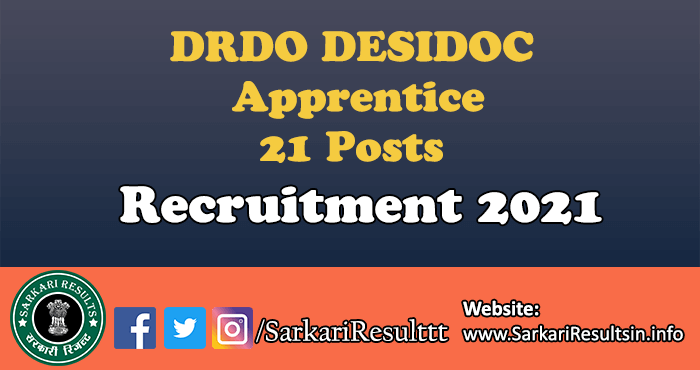DRDO DESIDOC Apprentice Recruitment 2021