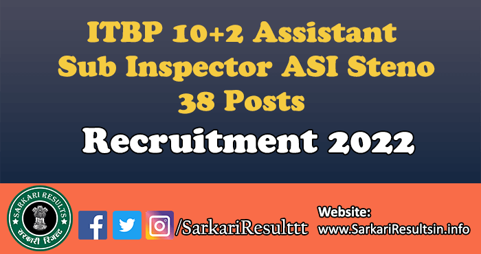ITBP 10+2 Assistant Sub Inspector ASI Steno Recruitment 2022