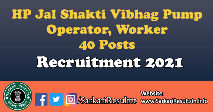 HP Jal Shakti Vibhag Pump Operator Recruitment 2021