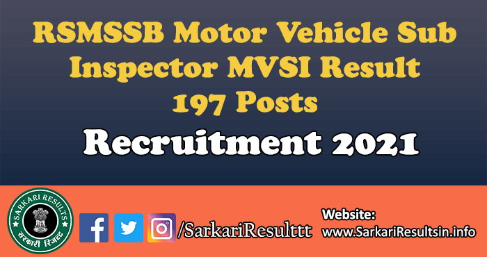 RSMSSB Motor Vehicle Sub Inspector MVSI Result 2022