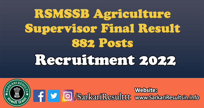 RSMSSB Agriculture Supervisor Final Result 2022