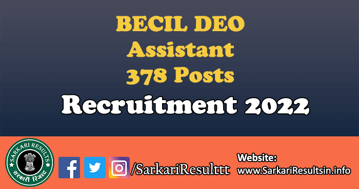 BECIL DEO Assistant Recruitment 2022