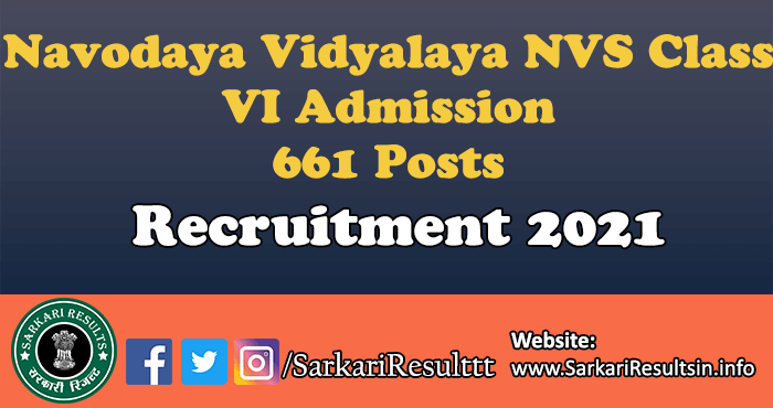 Navodaya Vidyalaya NVS Class VI Admission Recruitment 2021