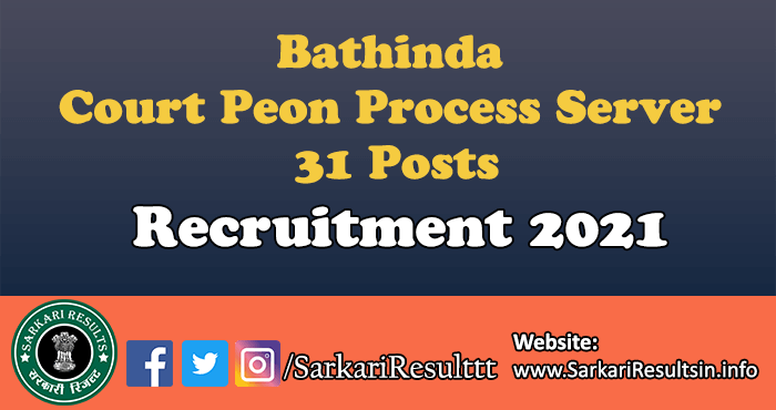 Bathinda Court Peon Process Server Recruitment 2021