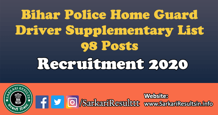 Bihar Police Home Guard Driver Supplementary List 2022