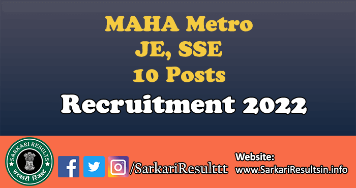 MAHA Metro JE, SSE Recruitment 2022
