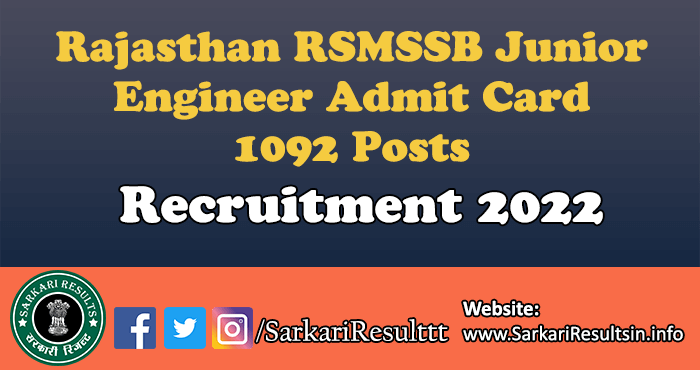 Rajasthan RSMSSB Junior Engineer Admit Card 2022