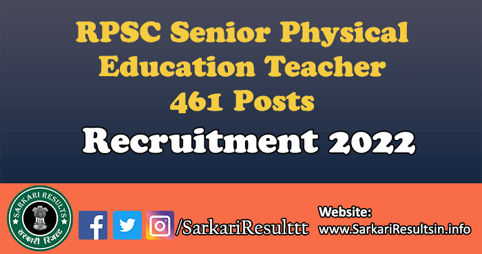 RPSC Senior Physical Education Teacher Recruitment 2022