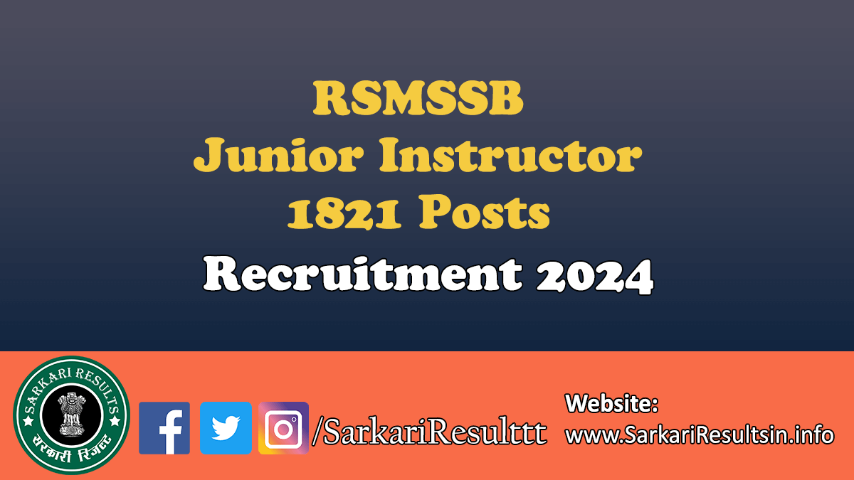 RSMSSB Junior Instructor Recruitment 2024