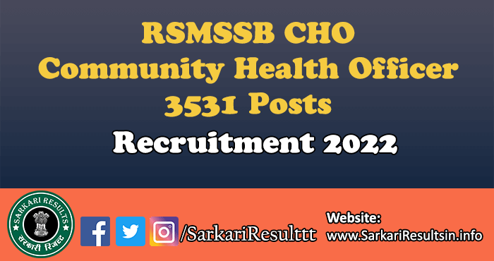 RSMSSB CHO Community Health Officer Recruitment 2022