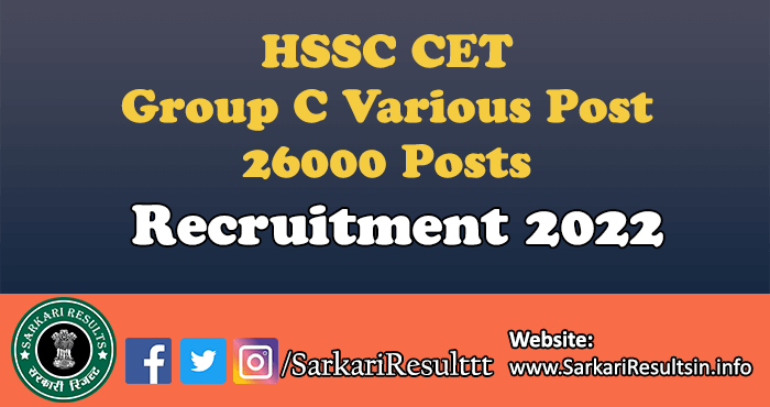 HSSC CET Group C Various Post Recruitment 2022