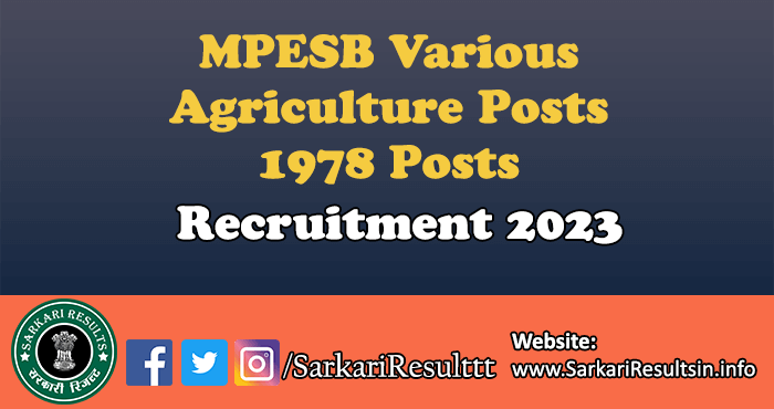 MPESB Various Agriculture Posts Recruitment 2023