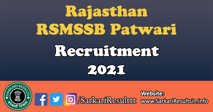 RSMSSB Patwari Recruitment Form 2021