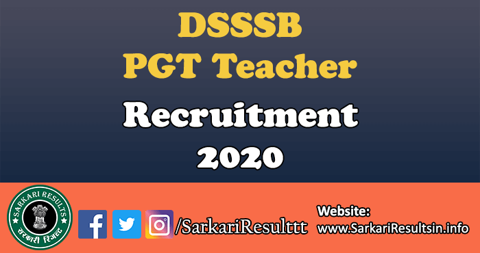 DSSSB PGT Teacher Recruitment 2020