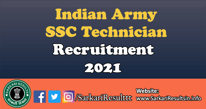 Indian Army SSC Technician Recruitment 2021