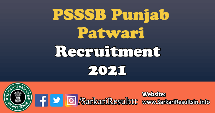 PSSSB Punjab Patwari Recruitment 2021