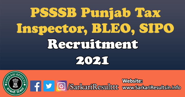 PSSSB Punjab Tax Inspector Recruitment 2021