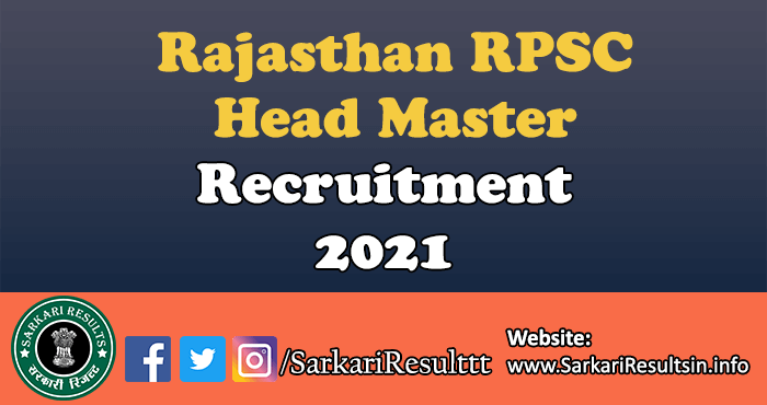RPSC Head Master Recruitment 2021