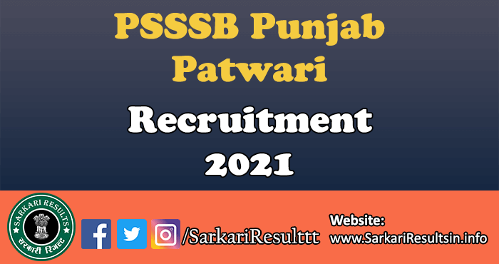 PSSSB Punjab Patwari Recruitment 2021