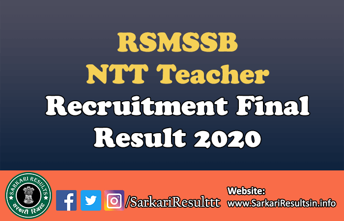 RSMSSB NTT Teacher Final Result 2018