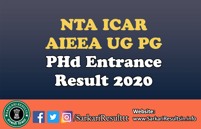 NTA ICAR AIEEA UG PG PHd Entrance Result