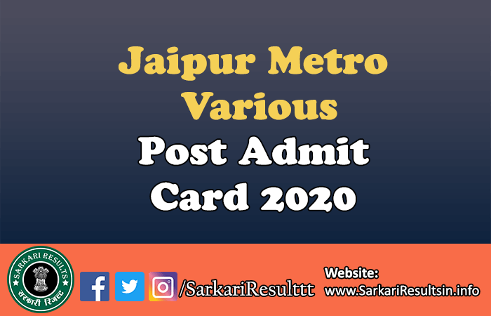 Jaipur Metro Various Post Admit Card