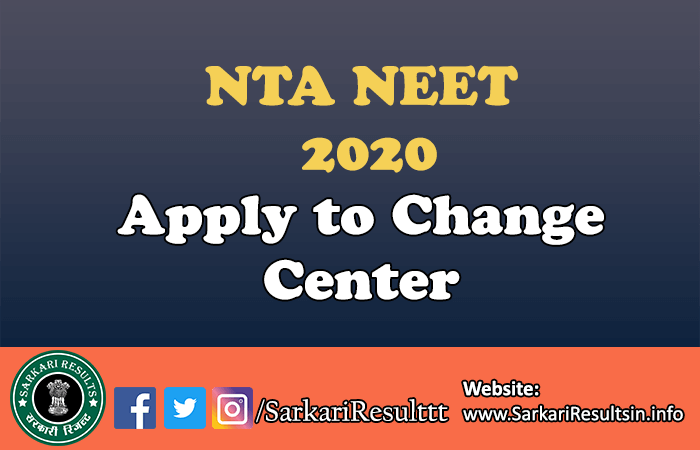 NTA NEET 2020 Apply Change Center