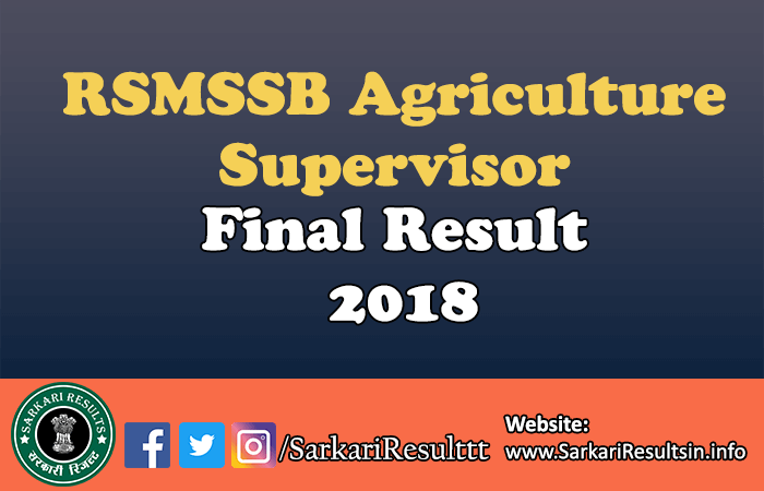 Rajasthan Agriculture Supervisor Final Result