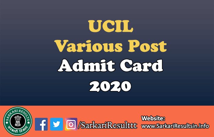 UCIL Various Post Admit Card 2020