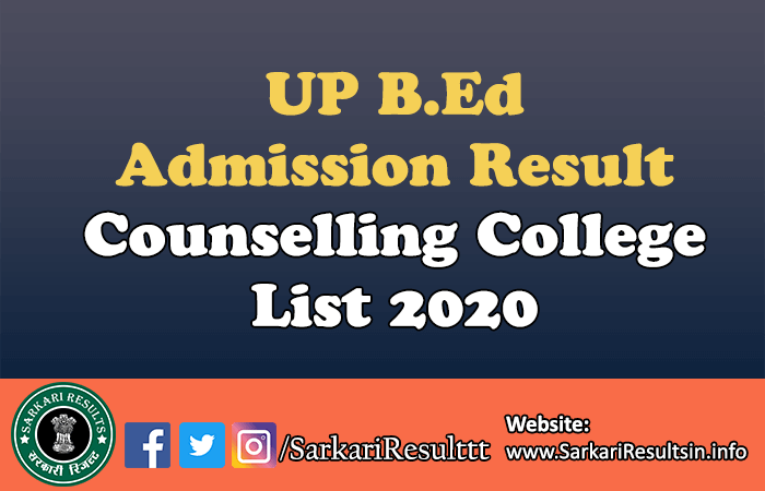 UP B.Ed Admission Result, Counselling College List 2020
