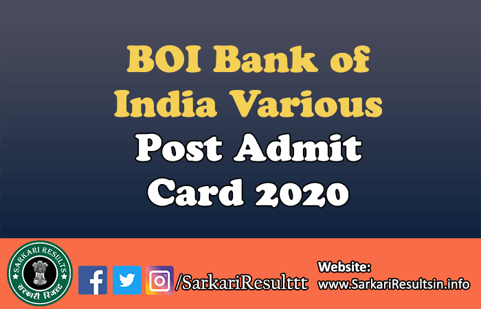 BOI Bank of India Various Post Admit Card