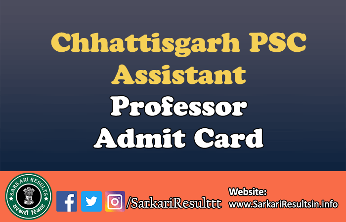 CGPSC Assistant Professor Admit Card 2020