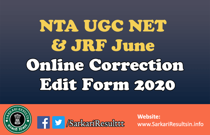 NTA UGC NET & JRF June Online Correction Edit Form