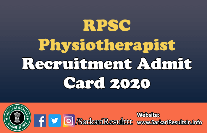 RPSC Physiotherapist Recruitment Admit Card