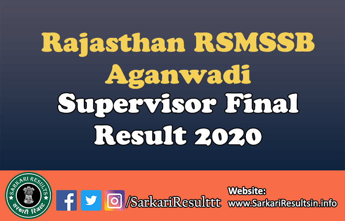 Rajasthan Aganwadi Supervisor Final Result