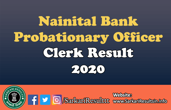 Nainital Bank PO, Clerk Result  2020