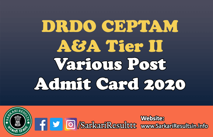 DRDO A Tier II Various Post Admit Card