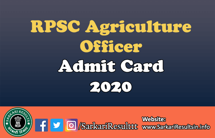 RPSC Agriculture Officer Admit Card 2020