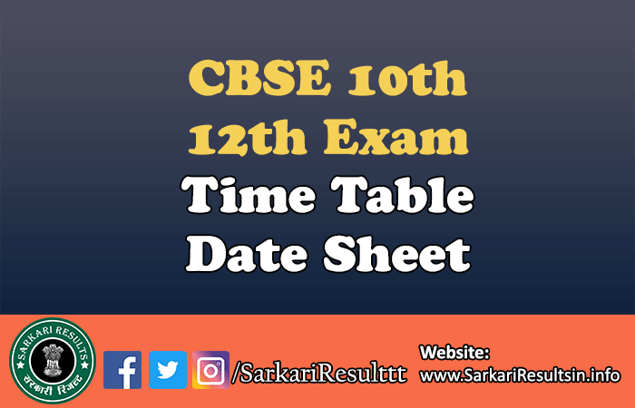 CBSE 10th, 12th Exam Time Table Date Sheet