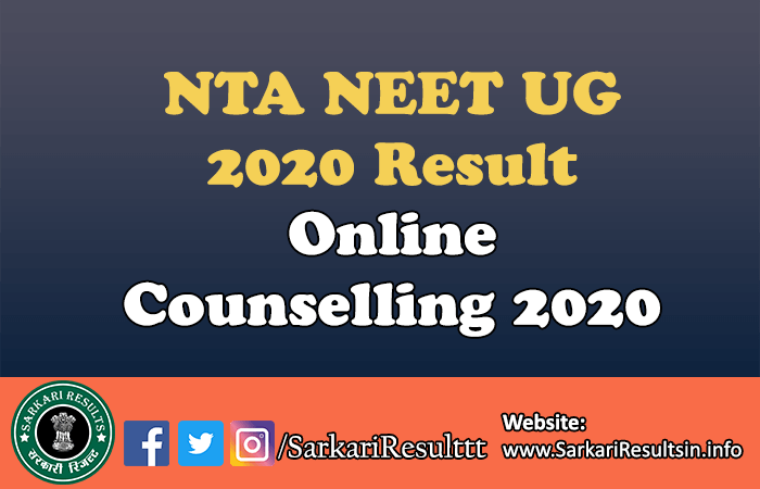 NTA NEET UG Result, Online Counselling 2020